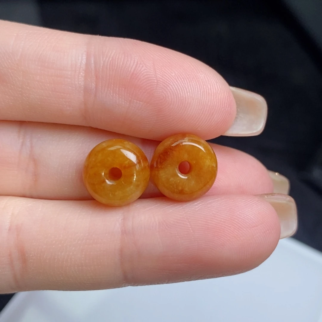 翡翠未镶嵌耳饰黄翡小扣子