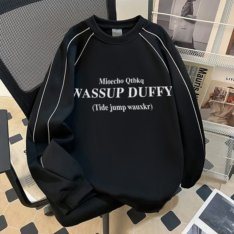 国朝风美式圆领卫衣男女秋冬创意感字母印花小众百搭上衣