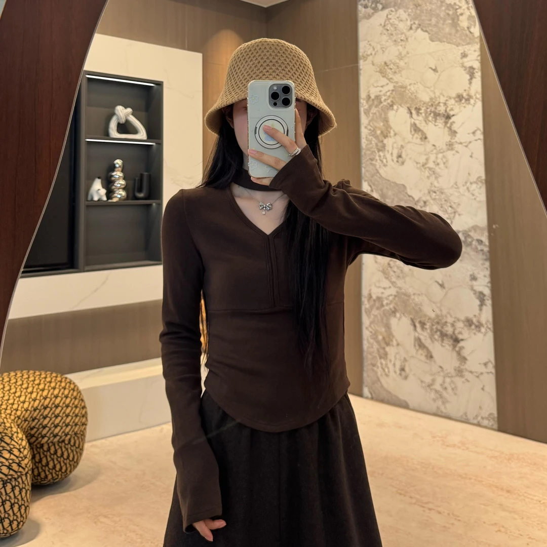 宿慕SUMU设计感加绒套头打底衫女9-28新款韩版洋气长袖上衣女1619