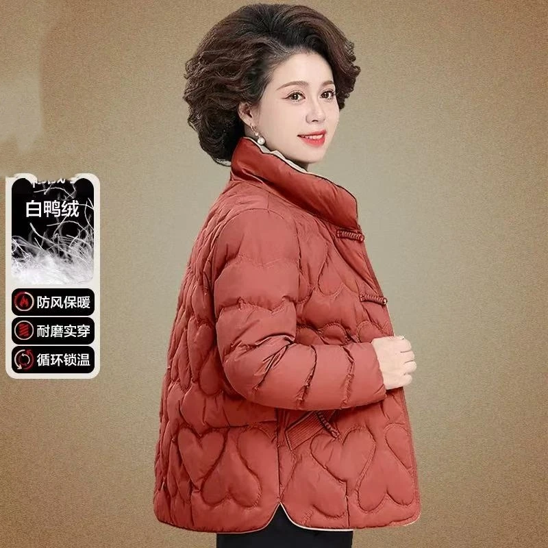 罗蒙中老年冬装洋气加厚羽绒服女短款妈妈冬季白鸭绒保暖外套新款