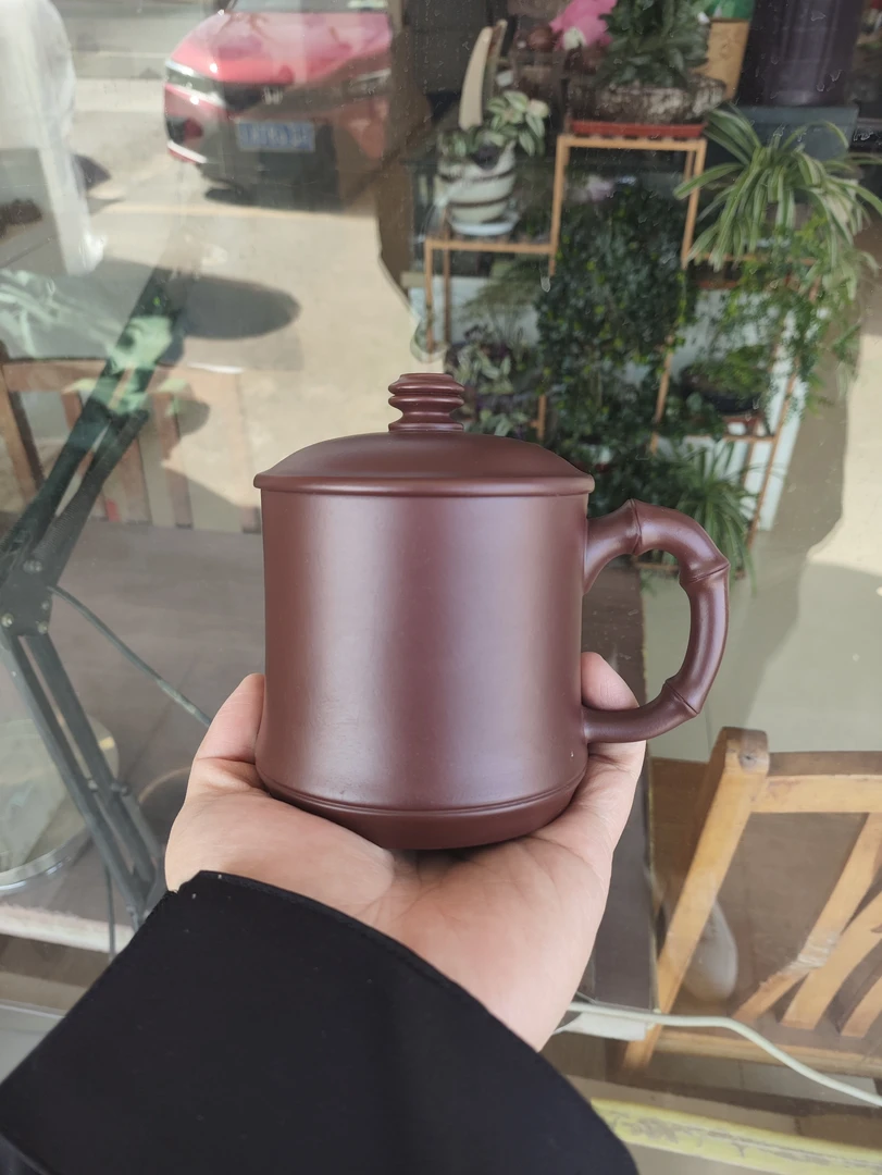 宜兴原矿紫砂手工盖杯大容量直筒