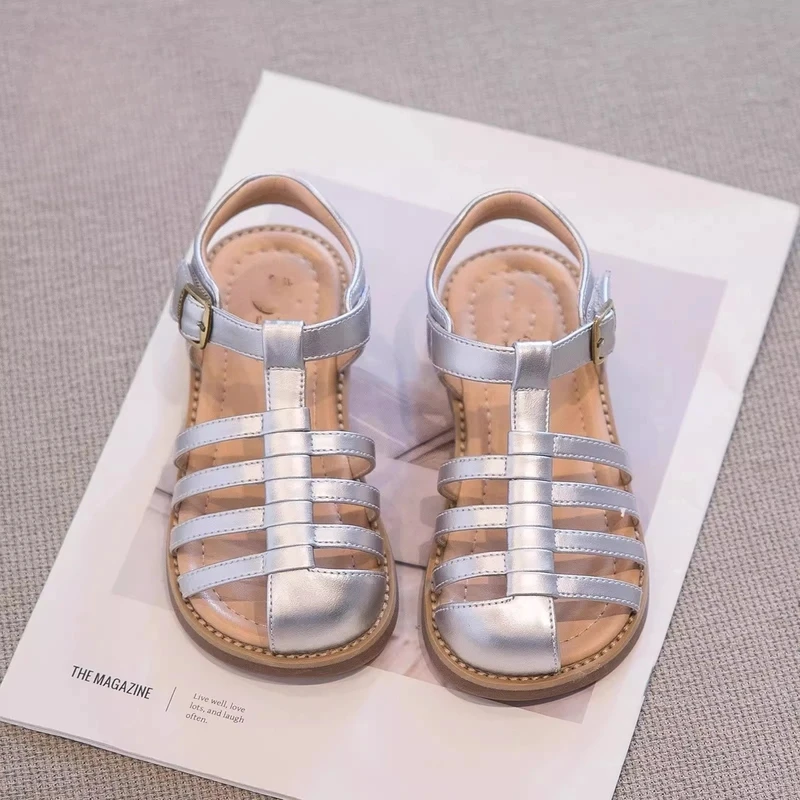 ABC 女童夏季凉鞋儿童软底鞋子2025新款小公主夏款洋气罗马鞋银色