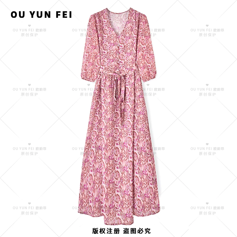 高级感连衣裙女新款气质显瘦穿搭时尚洋气印花长裙HY1172