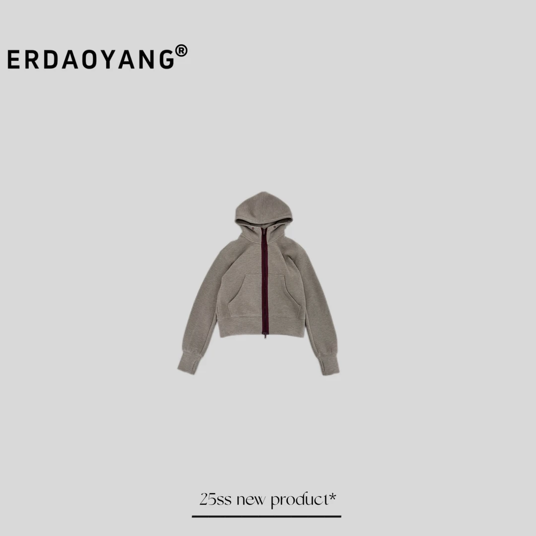 ERDAOYANG "燕麦片" 早春羊毛连帽撞色刺绣外套WT6073