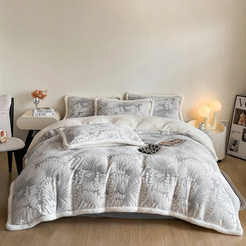 美作师秋冬季加厚牛奶绒四件套保暖被套被罩防静电双面珊瑚绒床品