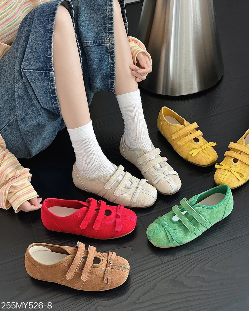 2025春季复古德训磨砂皮魔术贴彩色平底休闲软底百搭单鞋