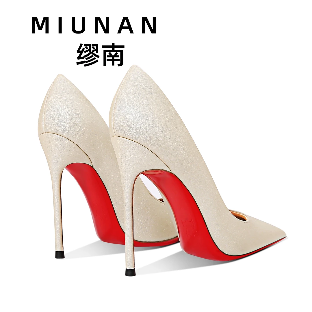缪南高跟鞋女2025爆款洋气尖头细跟高跟鞋金色红底高跟鞋秋季单鞋