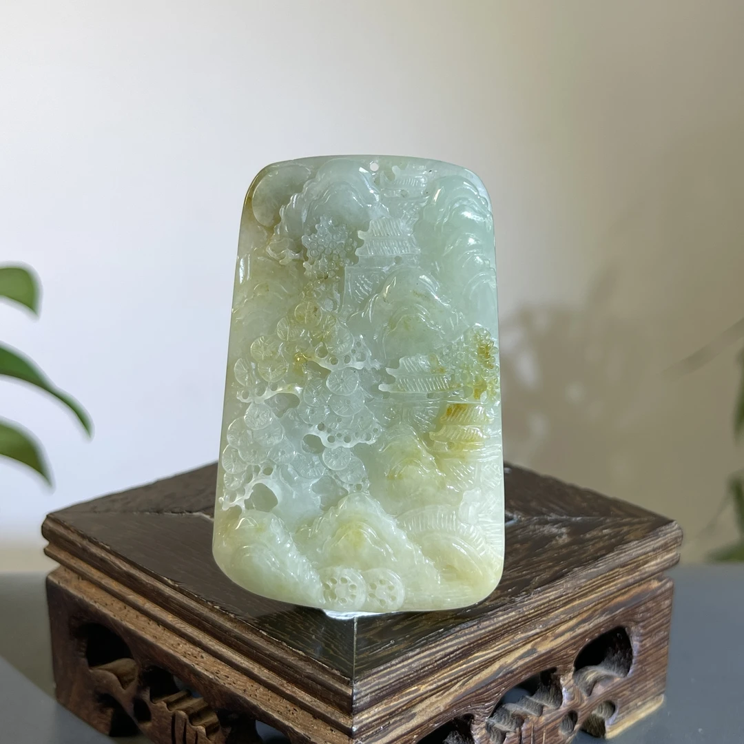 JGB10-50 天然缅甸A货翡翠 山水牌