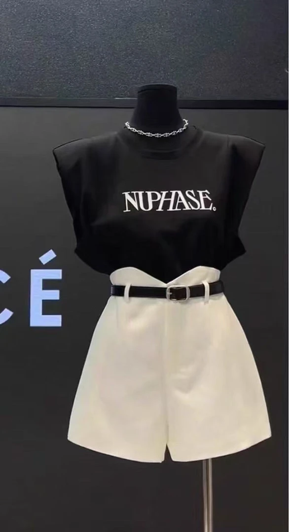 潼潼家【马德里】时尚套装短袖显瘦气质网红洋气高腰休闲百搭