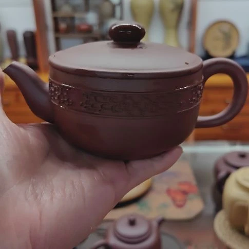 紫砂茶宠如意汉瓦壶160cc手工制作   紫泥