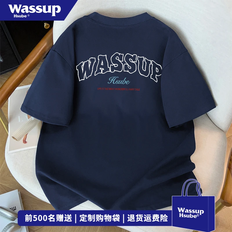 WASSUP HSUBE夏季创意字母印花短袖纯棉T恤男美式休闲圆领上衣女