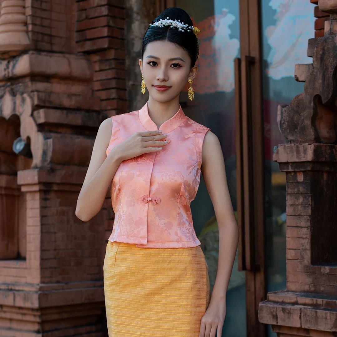 泰锦西双版纳傣族传统气质橘色新款中式国风民族风女舞台茶服套装