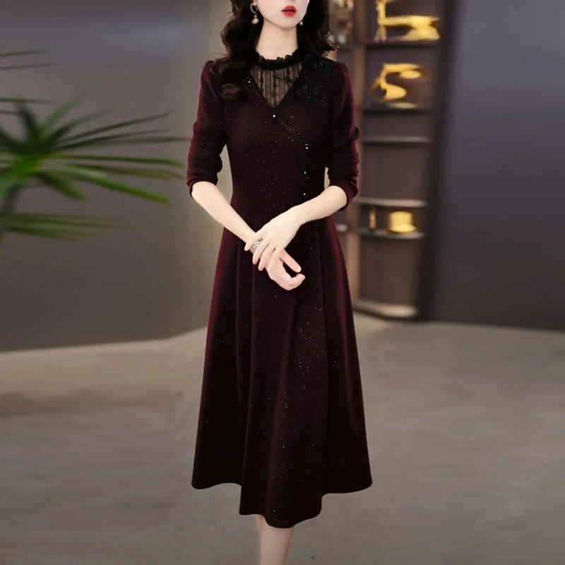 磨毛精纺加厚打底裙2025冬季新款时尚修身显瘦氛围感内搭连衣裙子