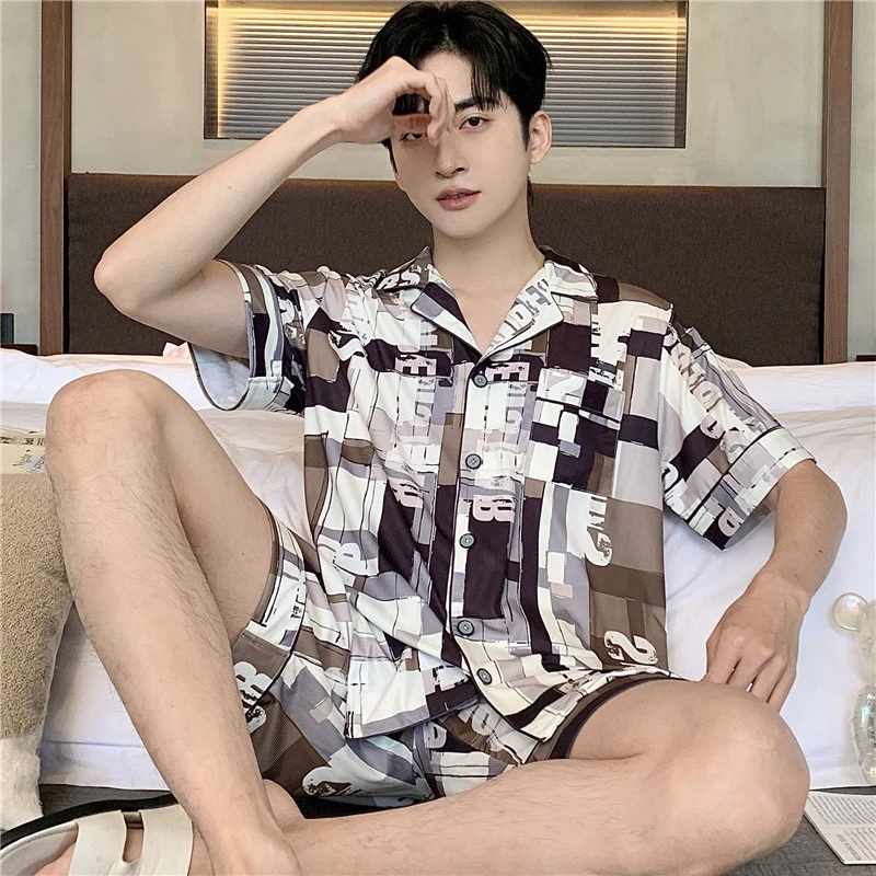 夏季薄款短袖短裤睡衣家居服套装男士青少年休闲网红情侣大码卡通