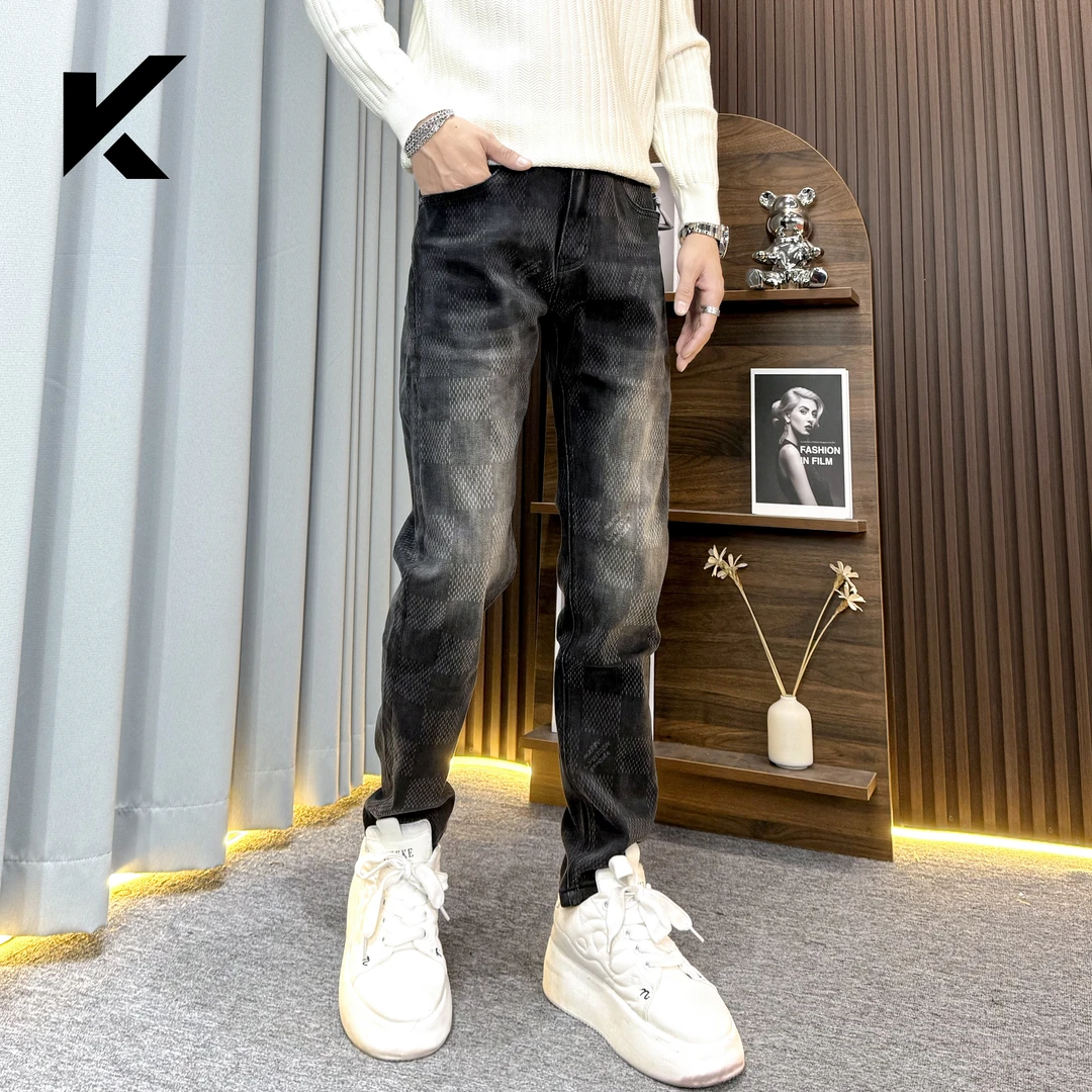 秋冬爆款黑色潮流设计水洗弹力修身牛仔百搭小脚长裤牛仔裤男时尚