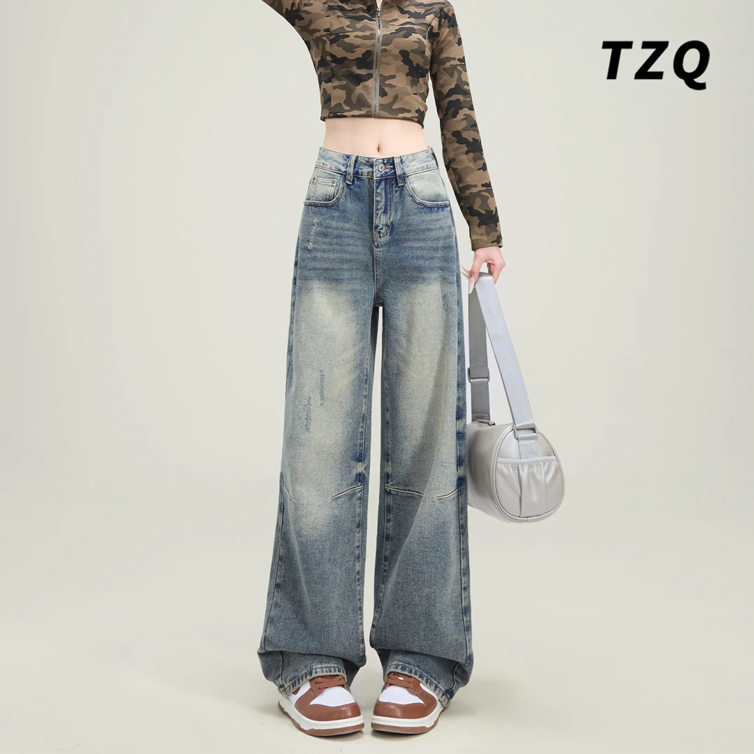 美式复古时尚牛仔裤女2025新款百搭显瘦时髦垂感阔腿裤TZQ2510937