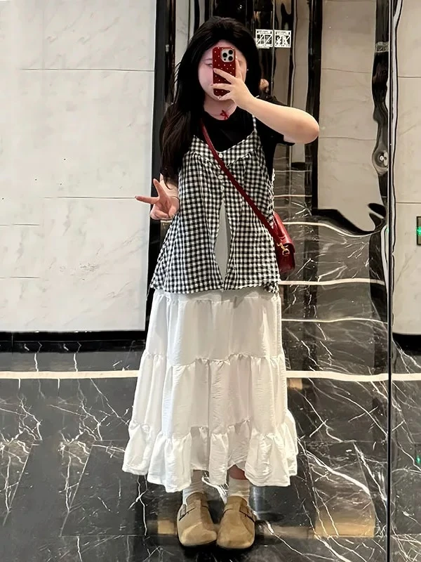 大码假两件吊带裙搭配黑色打底衫时尚显瘦两件套7062