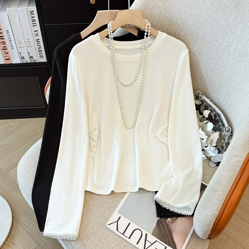 新中式国风马甲打底衫圆领钉珠T恤长袖2025秋冬新款时尚内搭上衣