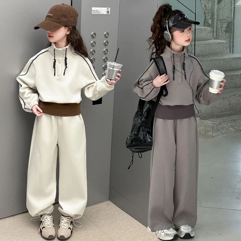 女童套装春装2025新款洋气中大童装春秋季运动服女孩宽松版两件套