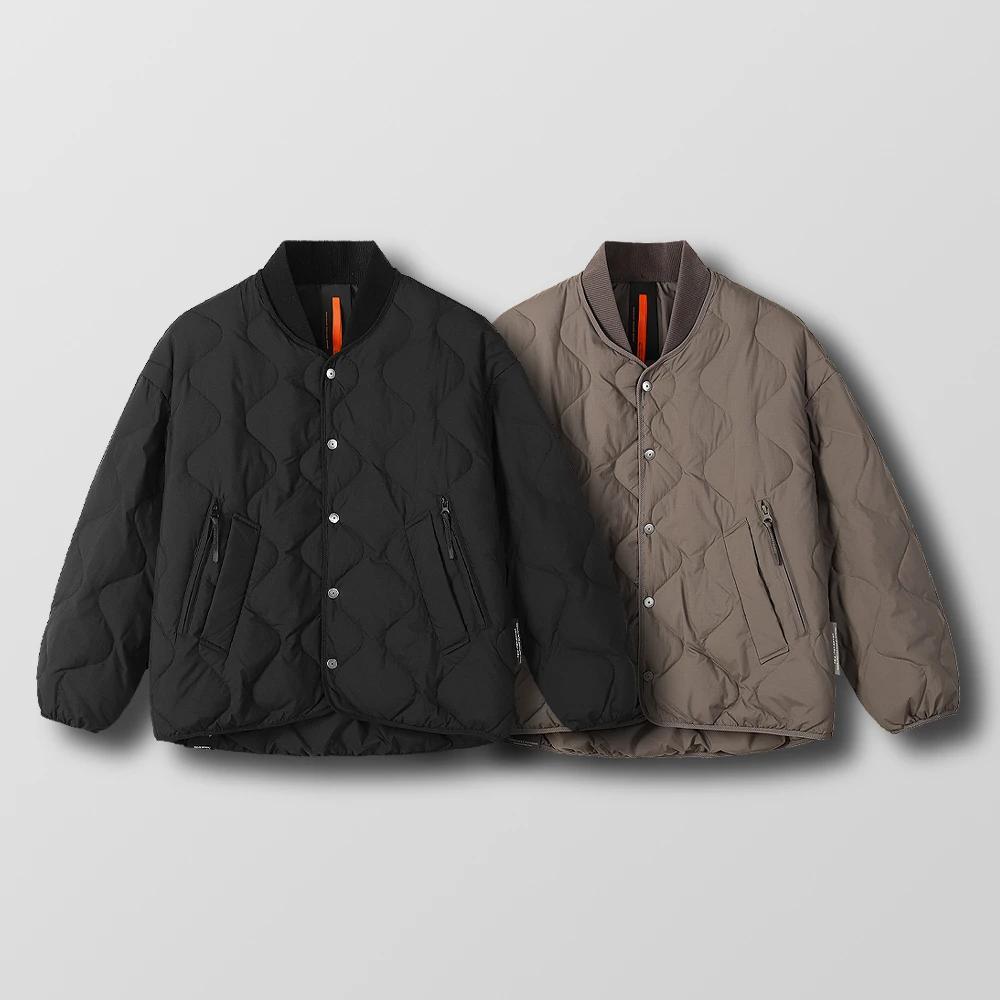 2025时尚百搭男士冬季蓬松保暖棒球领宽松舒适90白鸭绒羽绒服