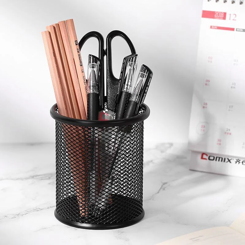 【齐心】B2259创意彩色金属网格笔筒桌面收纳办公摆件时尚笔架