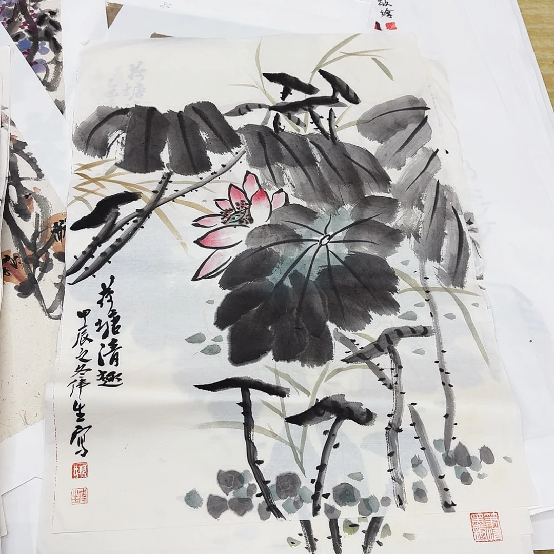 国画四尺三开手绘作品