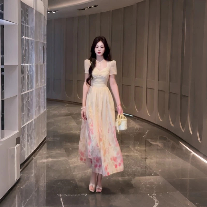 拉夏贝尔【莫奈庄园】25夏新财阀千金爆款洋气显瘦连衣裙 10536 LSC