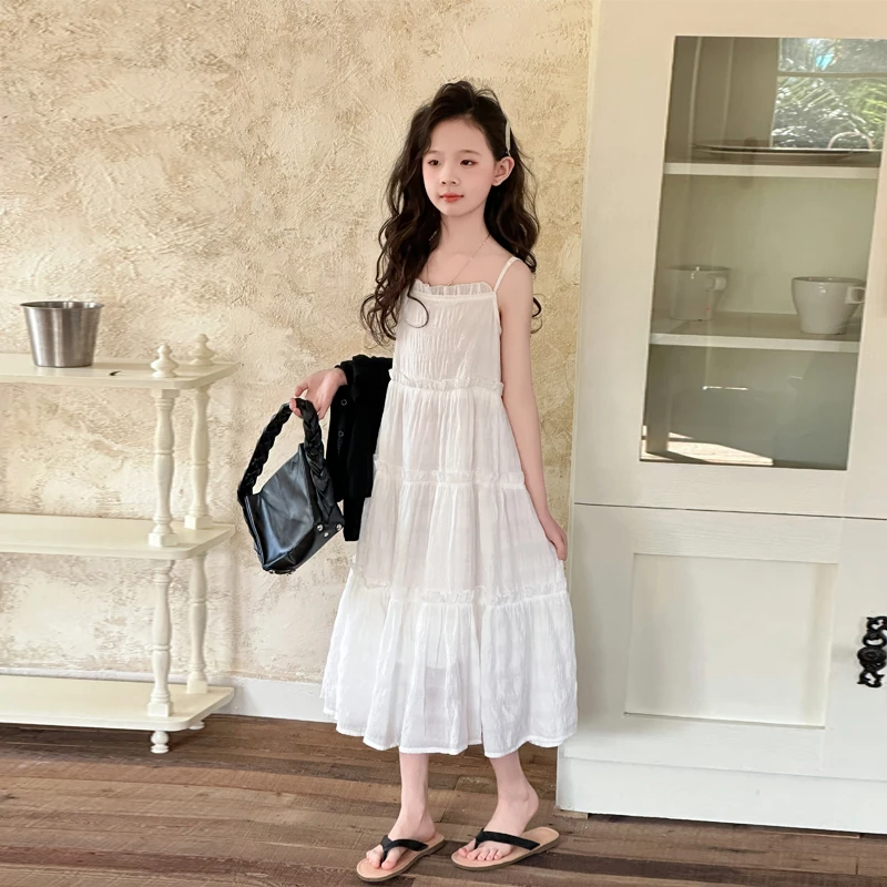 【嘻嘻柚】女童夏季2025新款吊带连衣裙防晒衫中大童洋气韩版两件套