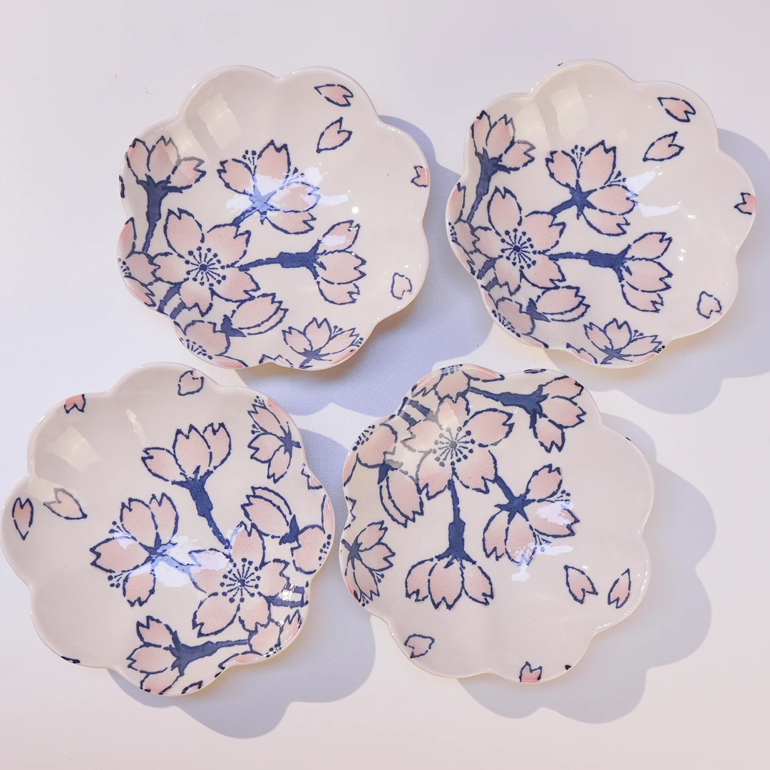 【2只装】樱之美陶瓷手绘釉下彩家用点心糕点凉菜樱花盘6英寸日式