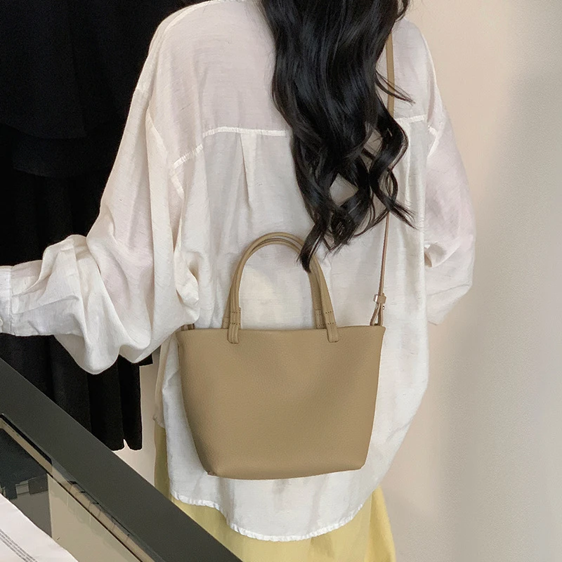 极简风复古真皮菜篮子包2025新款小众牛皮手提托特包女单肩斜挎包