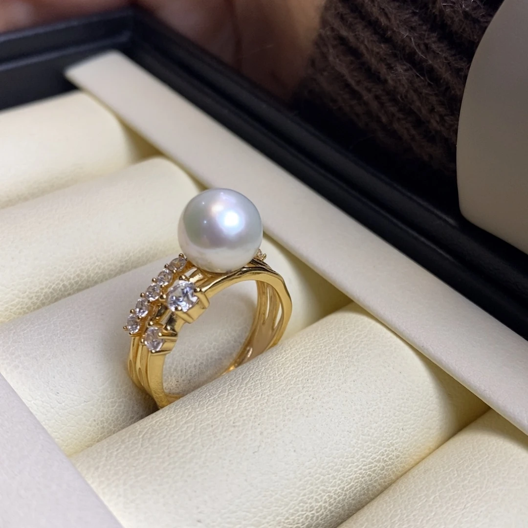 银S925镀金镶嵌淡水珍珠戒指