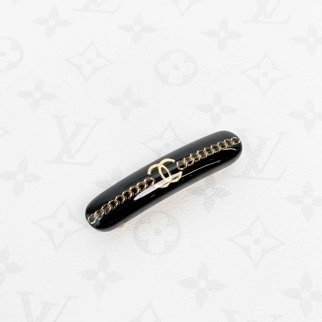 99新 Chanel/香奈儿 22A黑色拼金色双C亚克力发夹