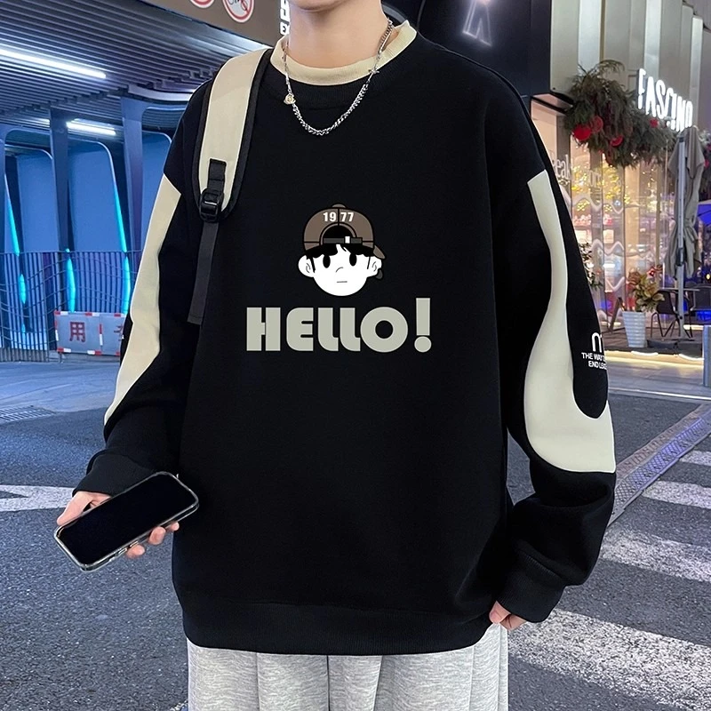 春秋季休闲时尚长袖卫衣男2026新款潮流百搭宽松大码痞帅圆领上衣