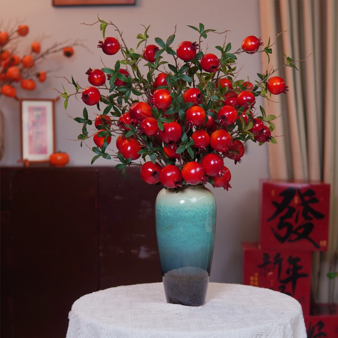 高端仿真石榴果红果假花摆设年宵花餐桌新年春节装饰摆件客厅