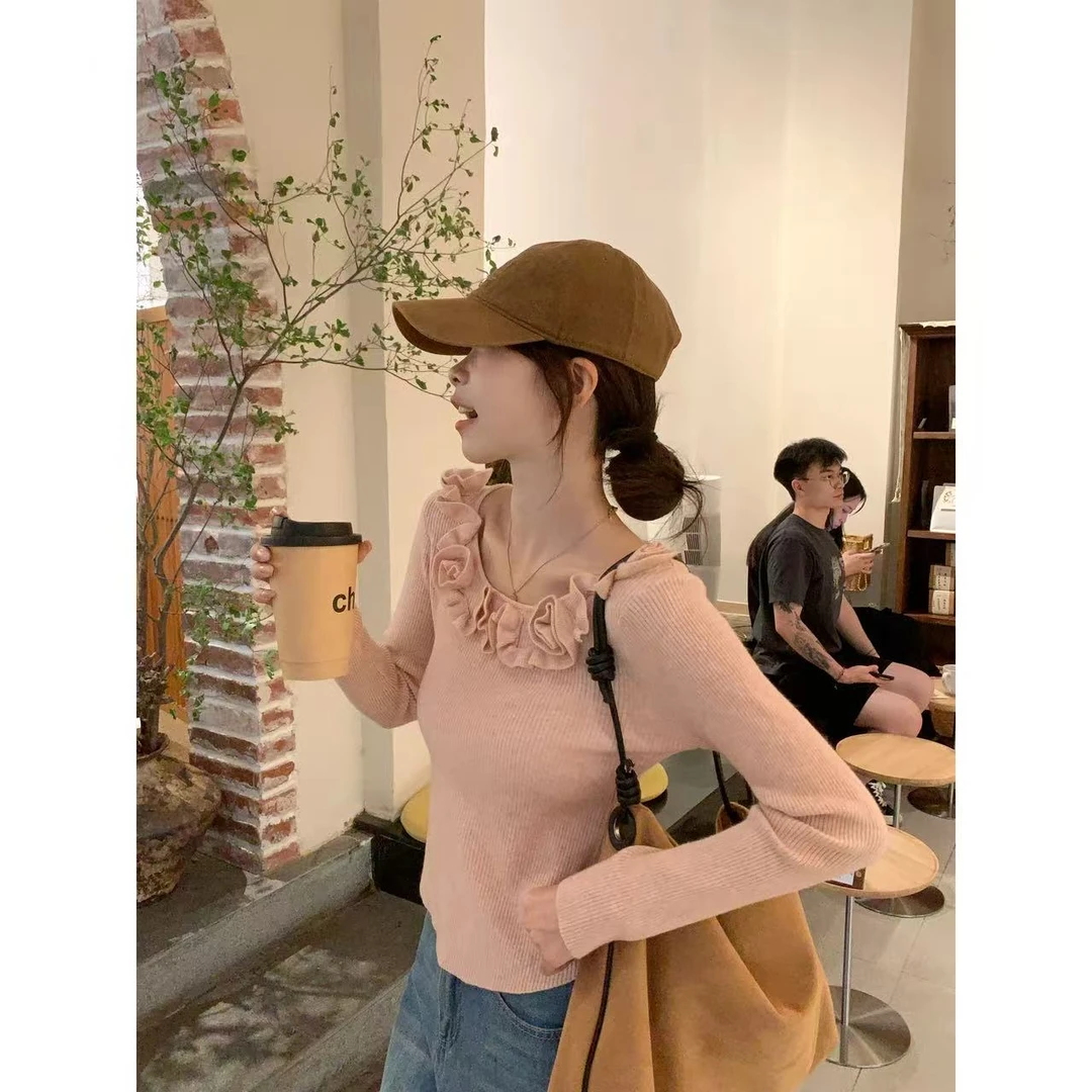 【C·Cai】法式高级感气质立体花朵上衣8283#独特别致简约风打底上衣