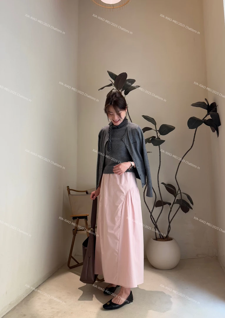 XIAOMEI | 浅粉A摆半身裙-2505