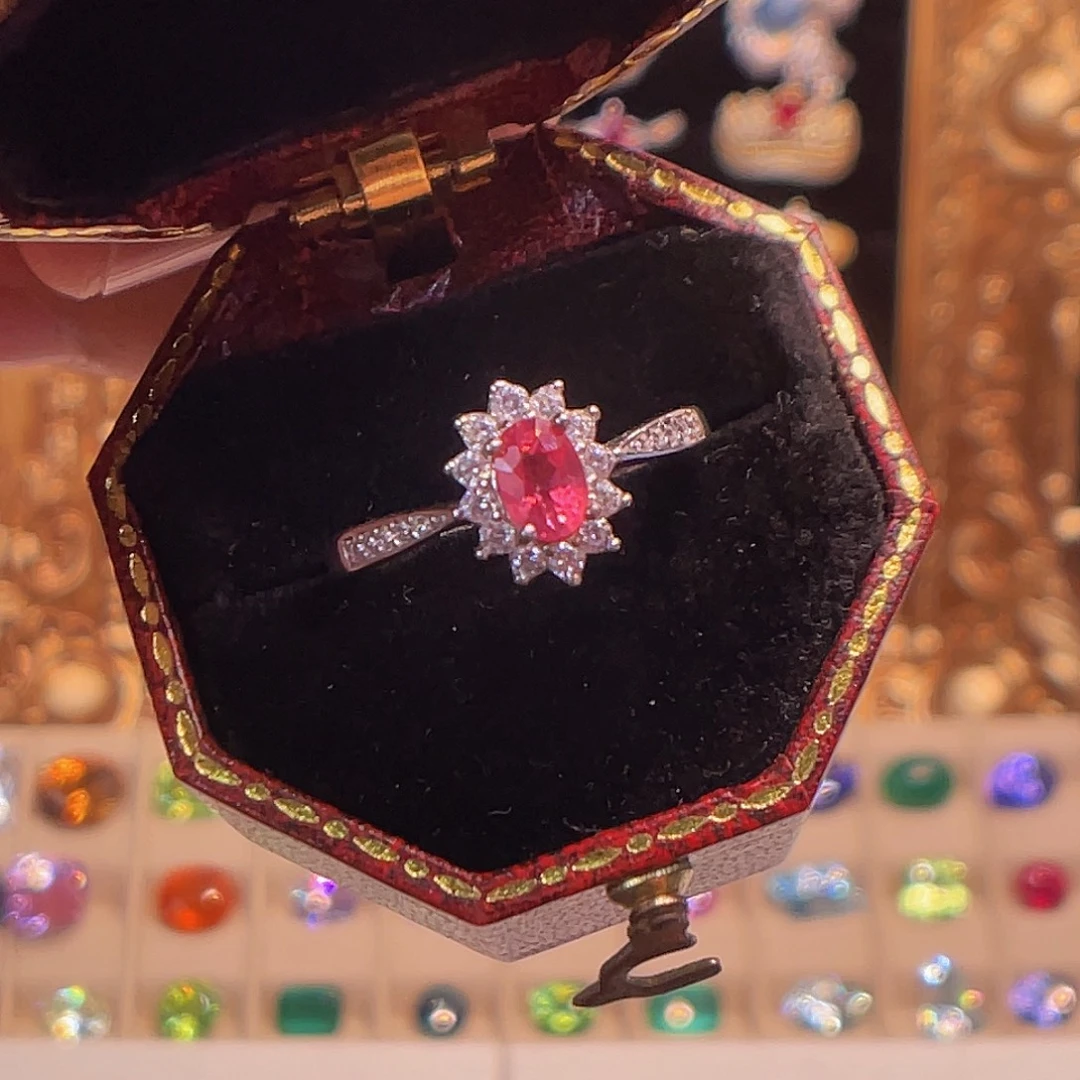 尖晶石戒指银S925镀金镶嵌马亨盖尖晶石戒指