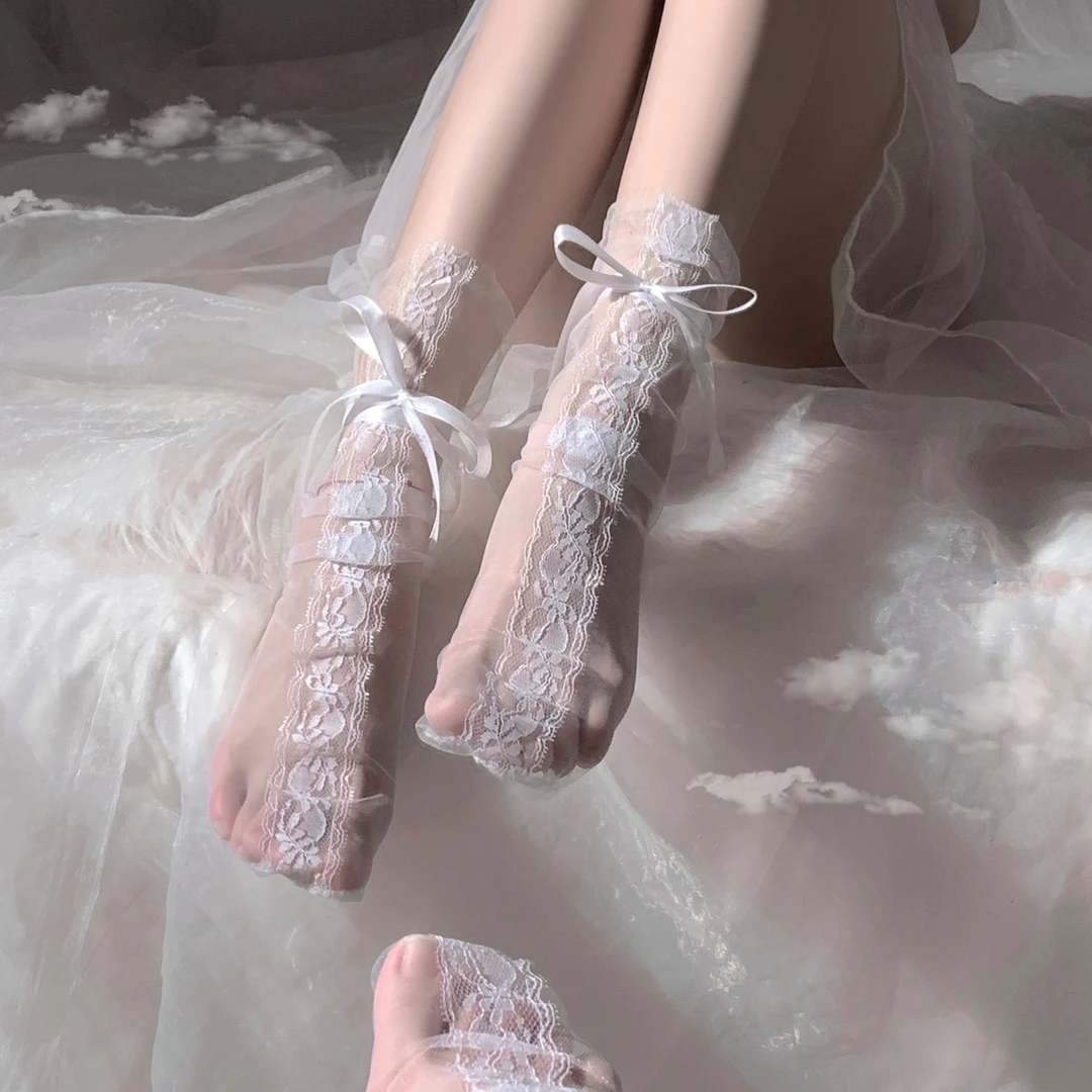 【嘟嘟优选】蕾丝脚面系带可爱纯欲风甜美长袜洛丽塔日系情侣堆堆袜