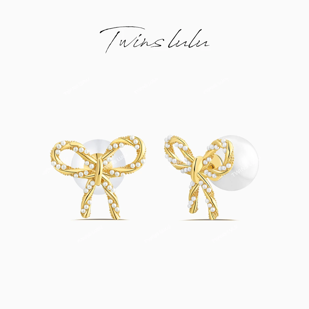 TWINS LULU 镀k金 【春上新】时尚法式气质蝴蝶结珠耳环TSL1525