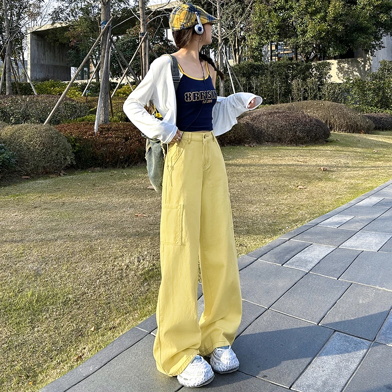 多巴胺时尚感牛仔裤女2025春季新款流行元素宽松显瘦百搭阔腿裤子