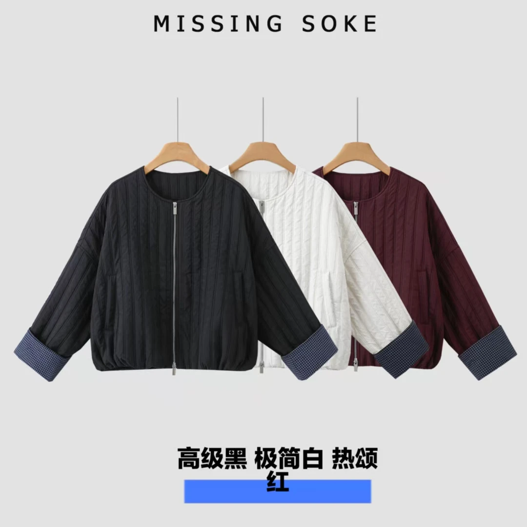 绗缝条格棉服 |  绗棉连帽外套-3091