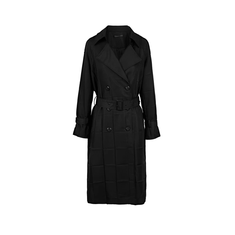 圣迪奥女装时尚休闲翻领双排扣收腰肌理长款风衣S21381815