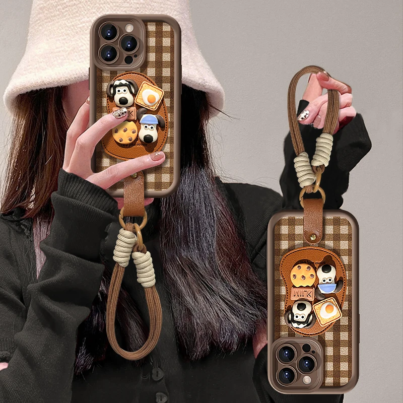 棕格子公仔适用苹果16promax华为vivo/oppo小米15天眼羊皮手机壳