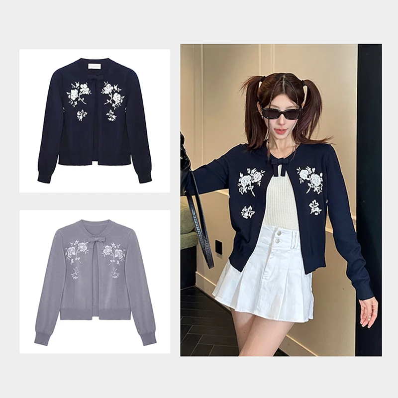 蝴蝶结新中式重工提花开衫568