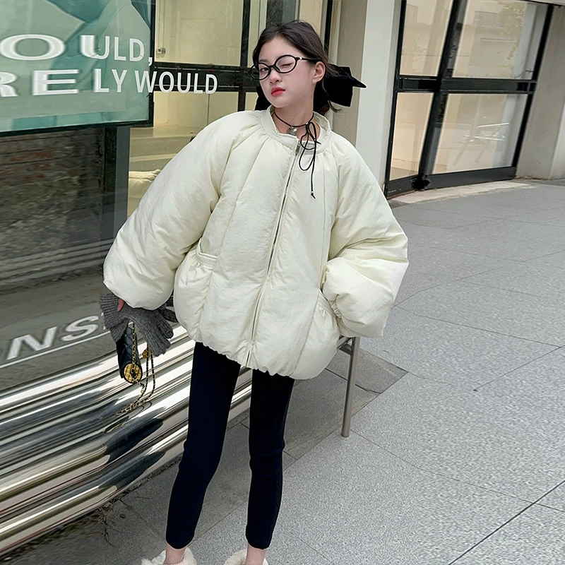 女童南瓜灯笼袖棉服冬季加厚韩系休闲时尚花苞棉衣外套短款面包服