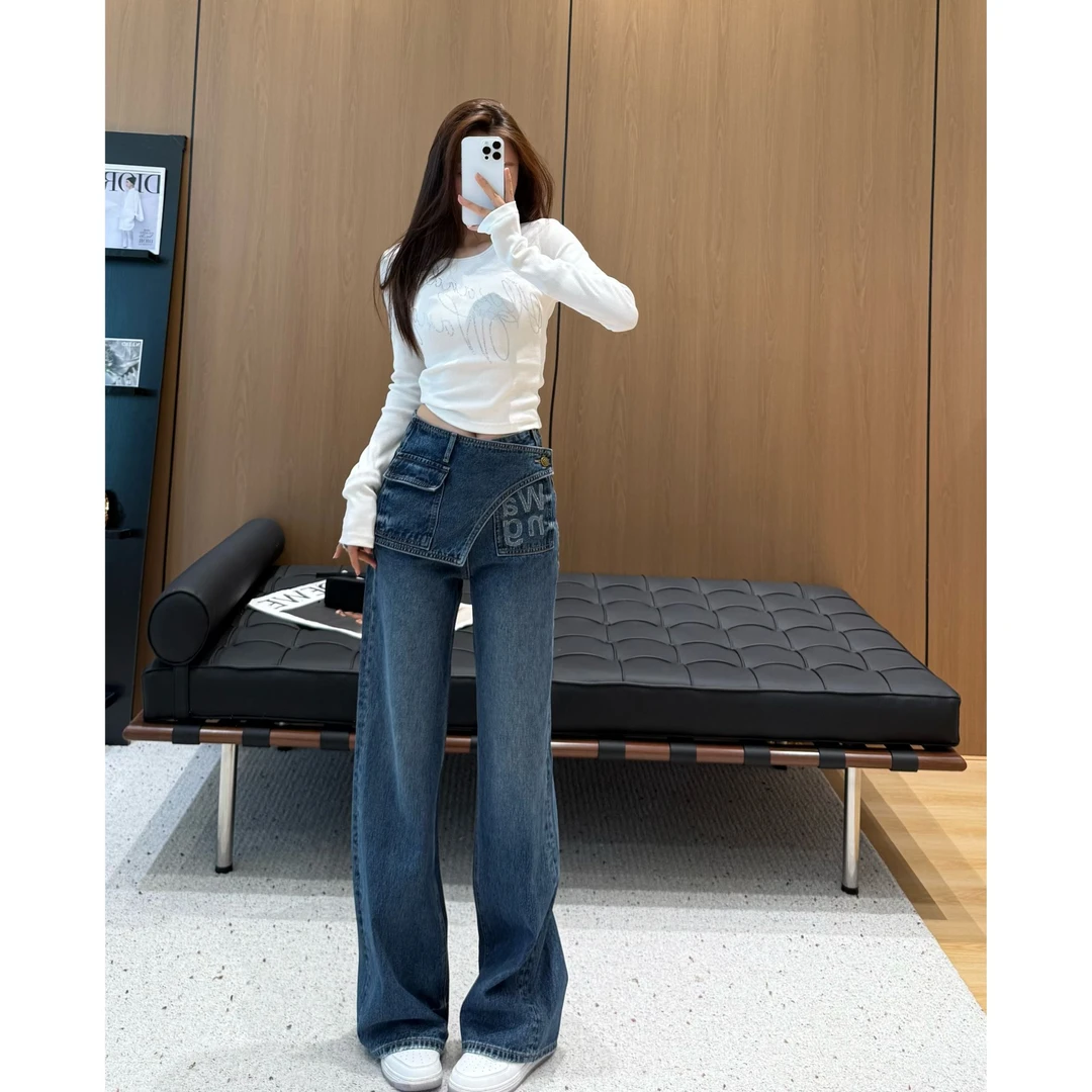 【SEVENWANG】25 |大王结构感剪裁直筒牛仔裤9815