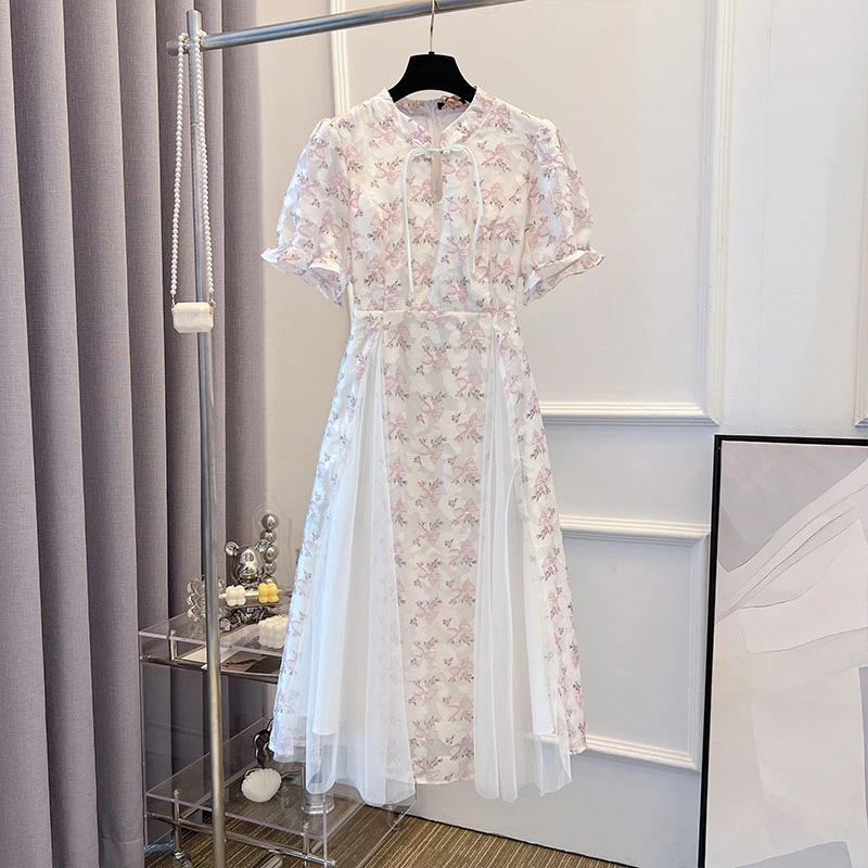 【现货63801】120-300斤大码女装胖mm连衣裙夏季新款开叉网纱中长款