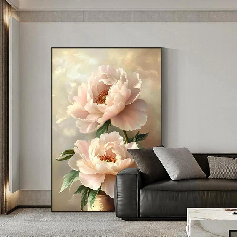 2025新款客厅装饰画牡丹花现代简约沙发背景墙壁画玄关走廊挂画