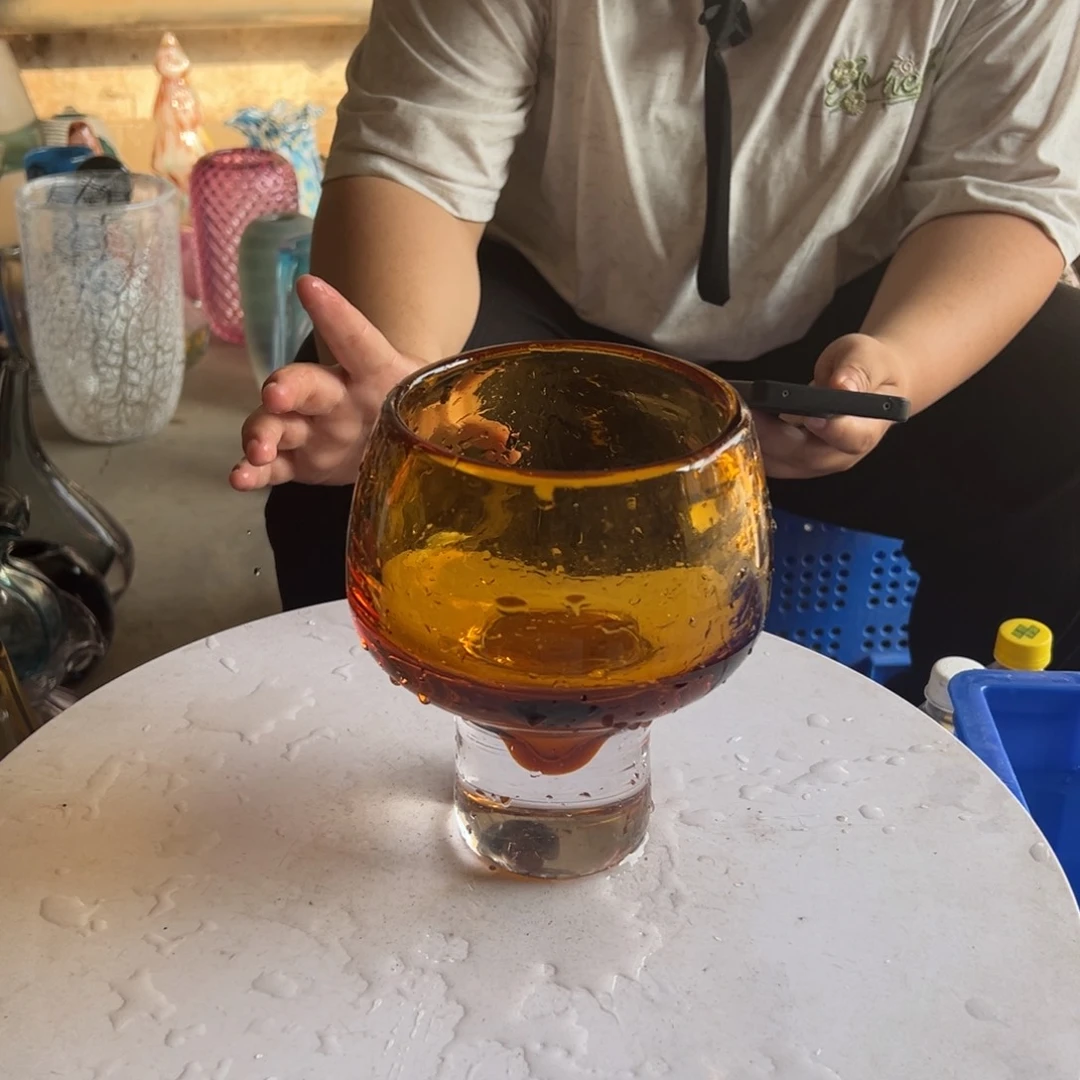 琥珀色高度18琉璃花器摆件成品