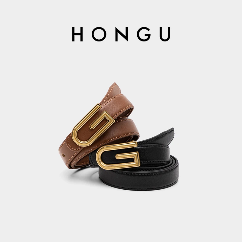 HONGU/红谷【深圳专享】牛皮金属纽扣牛仔腰带百搭潮流轻奢时尚